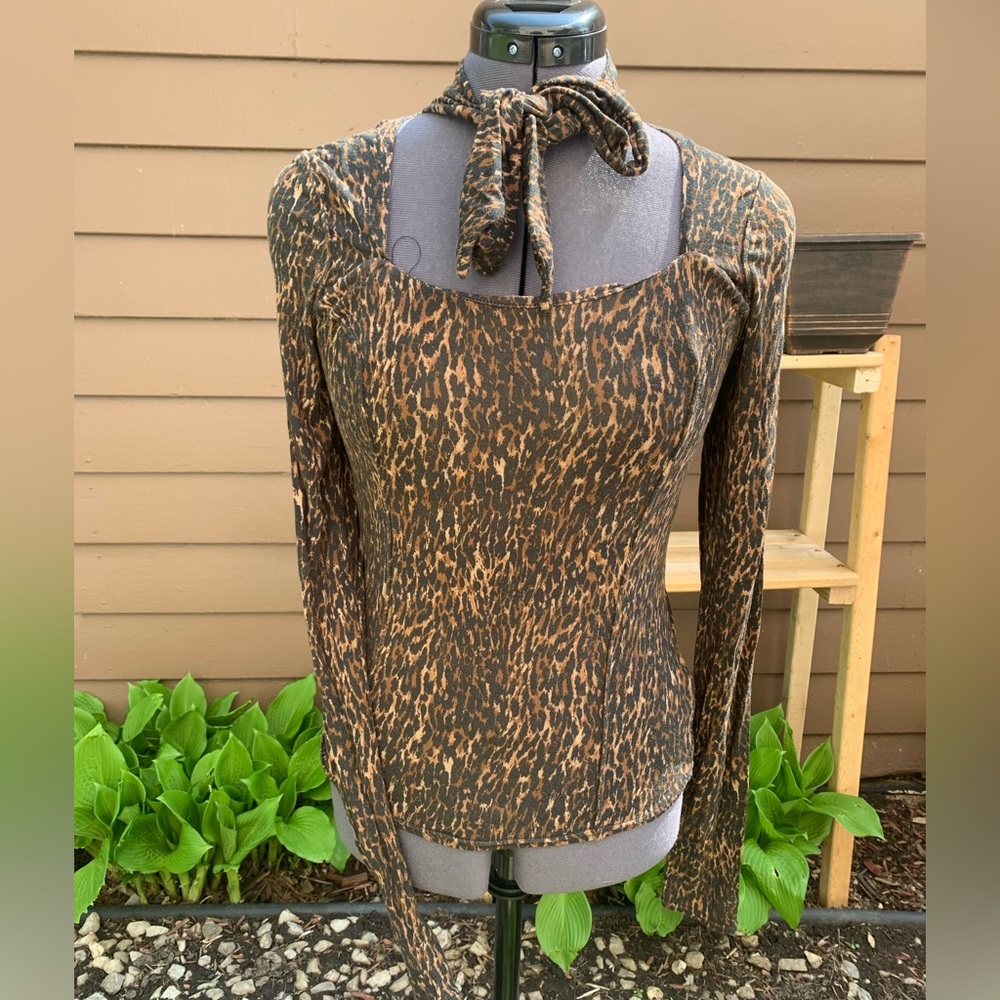 Free People Leopard long sleeve Top